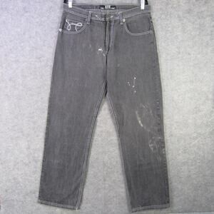 ASK Premium Jeans Mens 36x32 Gray Denim Straight Leg Embroidered Back Pockets